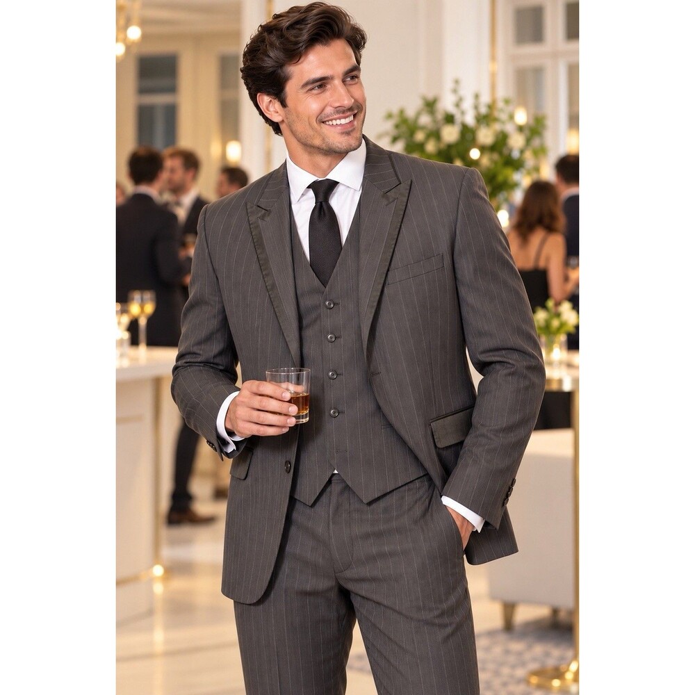 English Laundry Classic Collection Men’s 3-Piece Suit Gray Jacket Vest Pants 44R